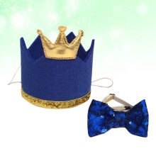 Ensemble couronne et cravate pour animaux de compagnie OUNONA en tissu bleu (2 pièces)