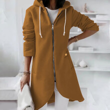 Sweat à capuche zippé uni pour femme KONBECA, ourlet long asymétrique, grande taille, chaud et chaud pour l'hiver, avec poches, compatible avec