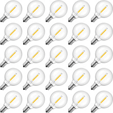 Žárovky G40LED, balení 25 ks, čirý kulový tvar, patice E12/C7, nestmívatelné, teplá bílá, kompatibilní s objímkami svícnů
