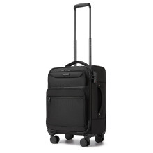(Black, 20Inch) 20/24/28Inch Soft Shell 4 Wheels Suitcase Set Lightweight Cabin Hand Luggage
