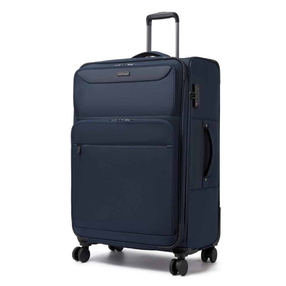 (Navy, 28Inch) 20/24/28Inch Soft Shell 4 Wheels Suitcase Set Lightweight Cabin Hand Luggage Blue
