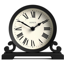 JONES CLOCKS Saloon Mantel Clock | Traditional Double Scroll Design | Black | Roman Numerals | Classic Style for Desk, Table, Shelf or Bedside