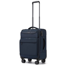 (Navy, 20Inch) 20/24/28Inch Soft Shell 4 Wheels Suitcase Set Lightweight Cabin Hand Luggage