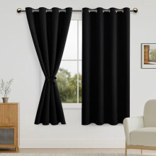Black Blackout Curtains with Tiebacks – Thermal, Light-Blocking, Grommet, 52x63", Set of 2 Panels