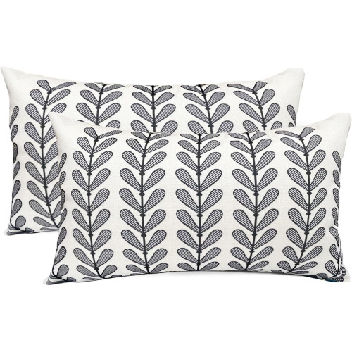 Conjunto de 2 capas de almofada de linho com bolinhas pretas, 45x45 cm, compatíveis com travesseiros padrão.
