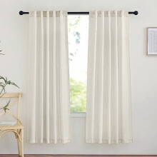 Linen Blend Bedroom Curtains, Rod Pocket & Back Tab, Light Filtering, Natural, 42"x72", 2 Panels