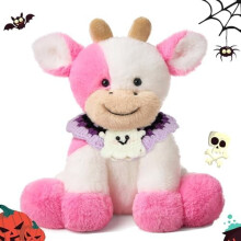 Uroczy pluszowy krówka na Halloween z dzianinowym, uroczym śliniaczkiem w kształcie ducha, miękki pluszowy prezent dla chłopców i dziewcząt,
