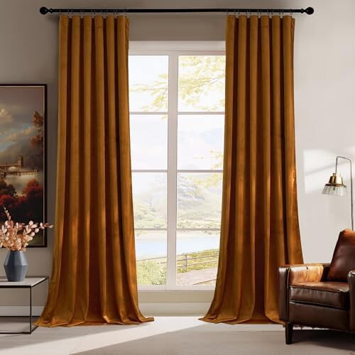 Burnt Orange Velvet Curtains Light Blocking Thermal 52x84
