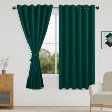 Blackout Curtains for Bedroom, Dark Green, 70x63", Grommet Top, with Tiebacks, Set of 2 Panels