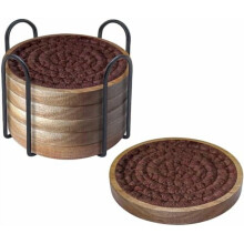 Set van 6 absorberende onderzetters, 10 cm (4,3 inch) kurk, voor salontafels, houten drankonderzetters voor keuken, boerderijstijl, bar en kantoor.
