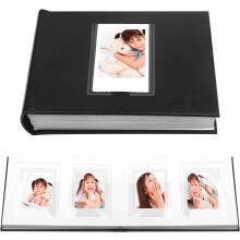 Photo Album with Writing Space for Fujifilm Instax Mini 12/11/9/40/90/8/7/Evo/Liplay, 64-Pocket Leather-Bound 2x3 Album (Black)