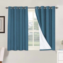 100% Blackout Thermal Insulated Linen Curtains, Heat & Light Blocking, 2 Panels, Blue Sapphire, 52x45 Inch