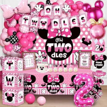 Artículos para fiestas de cumpleaños de Oh Twodles para niñas, decoraciones para el segundo cumpleaños de niñas, 150 piezas de decoraciones para