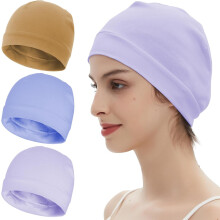 Conjunto de 3 gorros de algodão 100% para homens e mulheres, leves e respiráveis, ideais para dormir e para usar à noite.