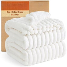 GentleSoft Queen Blanket 90x90" – Soft Fleece Sofa Cover & Bed Throw, Off White, Compatible with All Beds