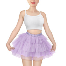Littleforbig Damen Mesh-Tüll Petticoat Tutu Ballett Bubble Kurzer Ballerina Rock XS Lila