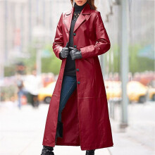 Trench-coat Lulshou en similicuir, coupe-vent long d'hiver pour femme, Ă simple boutonnage.