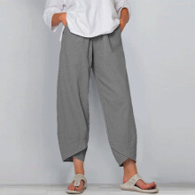 Calça feminina UTTOASFAY, casual, cintura alta, cor sólida, algodão, modelagem solta, comprimento reto, cinza, tamanho XXXXL