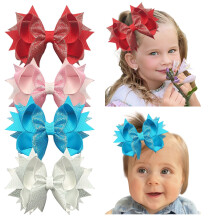 4er-Pack glitzernde, mehrlagige Haarschleifen (4,5 Zoll), mehrfarbige Baby-Haarschleifen aus Ripsband mit Clips für Mädchen und Kleinkinder