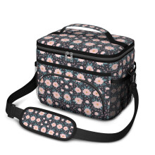 Sac à lunch isotherme à motif floral pour femmes et hommes – Étanche, bandoulière réglable, 25,4 x 17 x 20,3 cm, compatible avec les boîtes