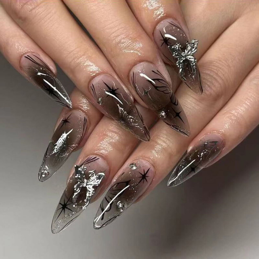 Y2K Goth Kawaii Press On Nails - Edgy Punk Acrylic Fake Nails with 3D Sweet Gothic Nail Art Designs