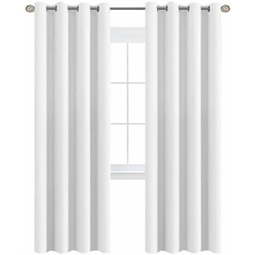 Cortinas brancas com isolamento térmico, 132 x 244 cm, com ilhós, 1 painel – Compatíveis com quarto e sala de estar.