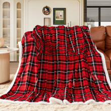 Sherpa Throw Blanket Twin, Reversible Fluffy Fleece for Couch/Bed – Dark Red, 60"x80", Compatible with Christmas