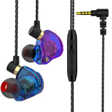 Wired Earbuds with Noise Isolation, 3.5mm Plug, Sweatproof for Gaming/Running/Gym, Dynamic Bass, Memory Wire Earhooks (Purple)