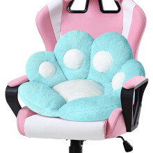Coussin Ditucu en forme de patte de chat, 31,4 x 27,5 pouces, bleu kawaii, pour chaises de jeu, de bureau ou de sol – Compatible avec la plupart