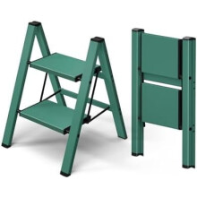 Aluminum 2-Step Ladder Lightweight Folding Stool Green