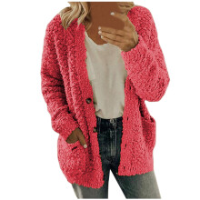 Gilet cardigan Elailye pour femme grande taille, en peluche douce et décontractée, avec poches et boutons.
