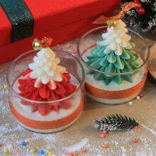 Coffret cadeau de bougies parfumées, sapin de Noël en verre avec bougie parfumée et décoration assortie, ambiance des fêtes de fin d'année, vert