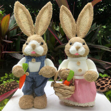 Osterhasenpaar, handgeflochtene Strohgärtnerfiguren (2er-Set), 35 cm, rustikale Frühlingsdeko, Einzugsgeschenk