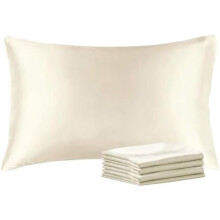 Taies d'oreiller en satin avec fermeture éclair, lot de 4, format Queen (51 x 76 cm), beige, ultra douces et rafraîchissantes, aspect soie, cadeau