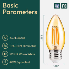 JINYUN 6 kpl E26 Edison-lamppuja, 40 W:n vastaava, 330 lm, himmennettävä LED, 2200 K lämmin valkoinen, B11, 4 W, yhteensopiva vakiovalaisimien