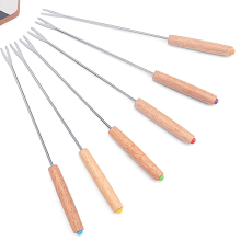 Wooden Fondue Forks with Color-Coded Handles, Stainless