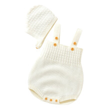 Unisex-Strick-Strampler & Body mit Mütze, ärmelloser Baumwollpullover für Neugeborene – Weiß, Größe 74, passend für alle Babys