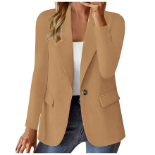 Chaqueta tipo blazer color caqui entallada para mujer, blusa informal de negocios – Talla 2XL, compatible con ropa de trabajo e informal.