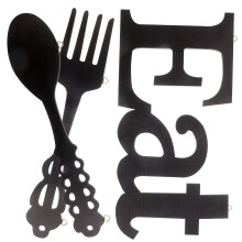 Placa decorativa de parede em madeira preta estilo fazenda "Eat" (Coma) - 35 x 17,5 cm