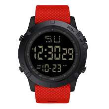 DESIGNICE Herrenarmbanduhr, taktische Uhr mit klarem Digitaldisplay, wasserdicht, multifunktional, rot