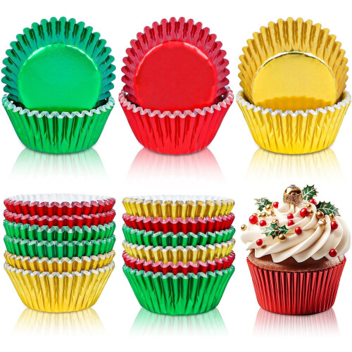 300 τεμάχια Χριστουγεννιάτικες θήκες για cupcakes από αλουμινόχαρτο, κόκκινο, πράσινο,