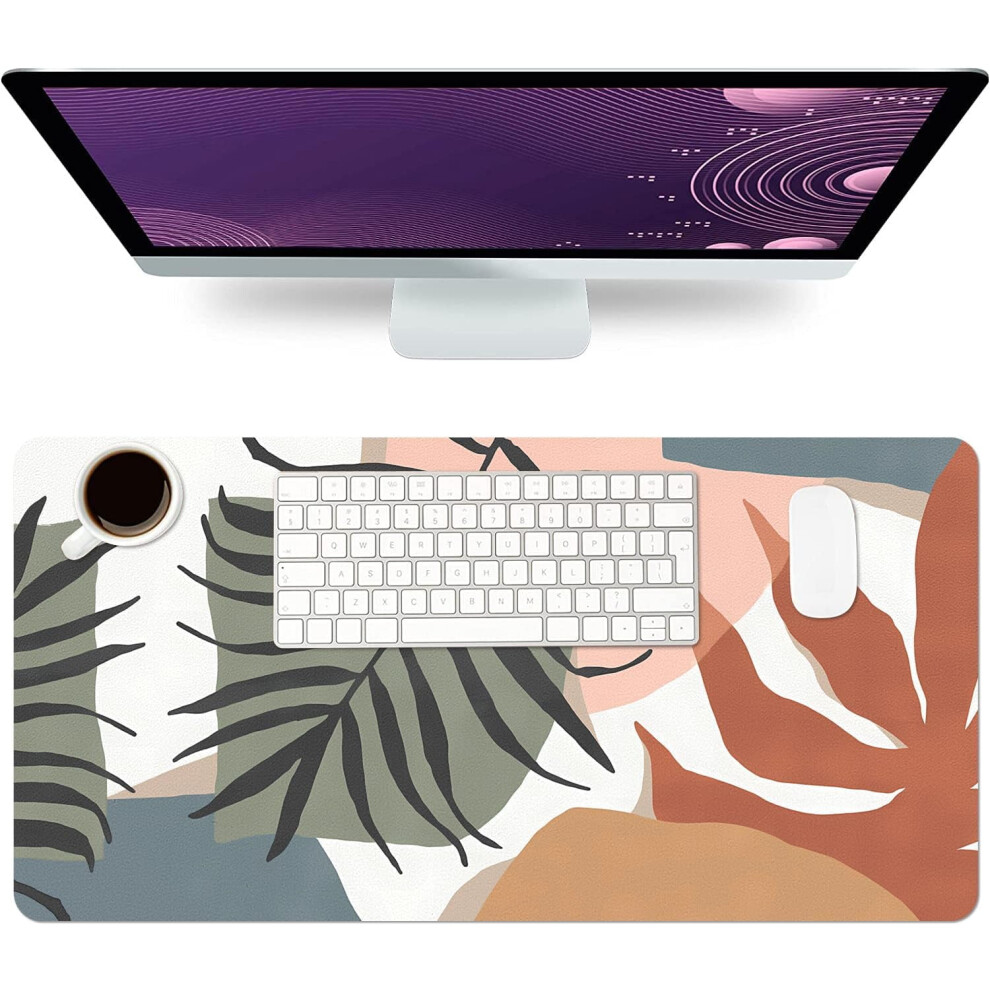 Desk Mat Large Protector Pad 31.5" 15.7", Non-Slip Pu Leather Desk Blotter, Waterproof Mouse Pad For Office Home Abstract Leaf 9448990469161