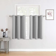 Petits rideaux pour fenêtres de cuisine et de chambre - Rideaux occultants thermiques isolants à œillets (2 panneaux, gris clair, 52 x 36 pouces)