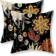 Capas de Almofada Primavera 45x45cm, Conjunto de 2, Design Floral Boho Vintage com Folhas Tropicais, Tema Girassol, Decoração para Ambientes