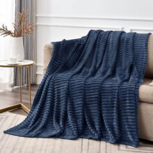 Fleece tæppe 50x70" – 3D ribbet jacquard, blødt og varmt marineblåt dekorativt tæppe til sofa, seng, sofa – hyggeligt, luftigt, plysset