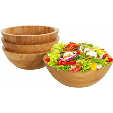 Ensemble de 4 saladiers en bambou (18 x 5,5 cm) – pour fruits, salades, pâtes, céréales, riz, en-cas – Décoration de cuisine et d'intérieur