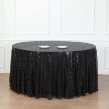 Nappe ronde à paillettes 132" noire pour mariage et réception