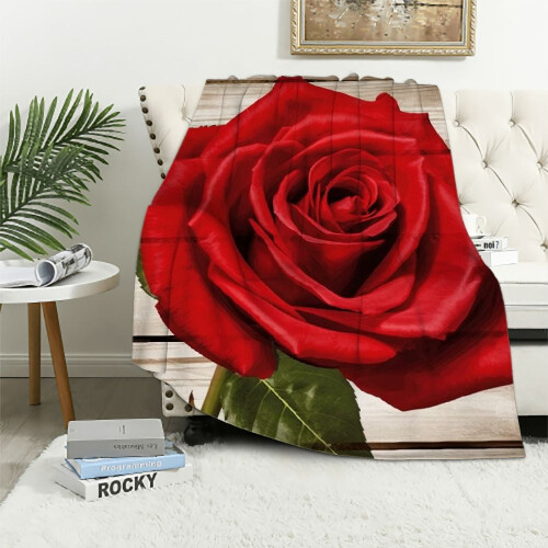 Red Rose Flannel Throw Blanket 50 x 60 in