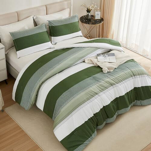 Ensemble de couette à rayures pour lit queen – 3 pièces en microfibre 2