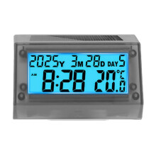 Digitale Motorraduhr mit Solarbetrieb, Datum, Wochentag, Temperaturanzeige, LCD-Hintergrundbeleuchtung, Wasserdichtem Thermometer und Ständer, Blau